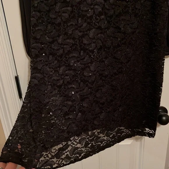 NWOT black long sleeve dress; lace and sequin overlay, sheer sleeves - Picture 5 of 5